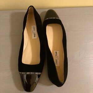 Jimmy Choo black velvet and patent flats, size 42